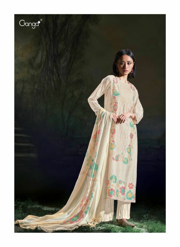 Ganga Azlin 1842 - Premium Bemberg Russian Silk Printed With Embroidery & Hand Work Suit