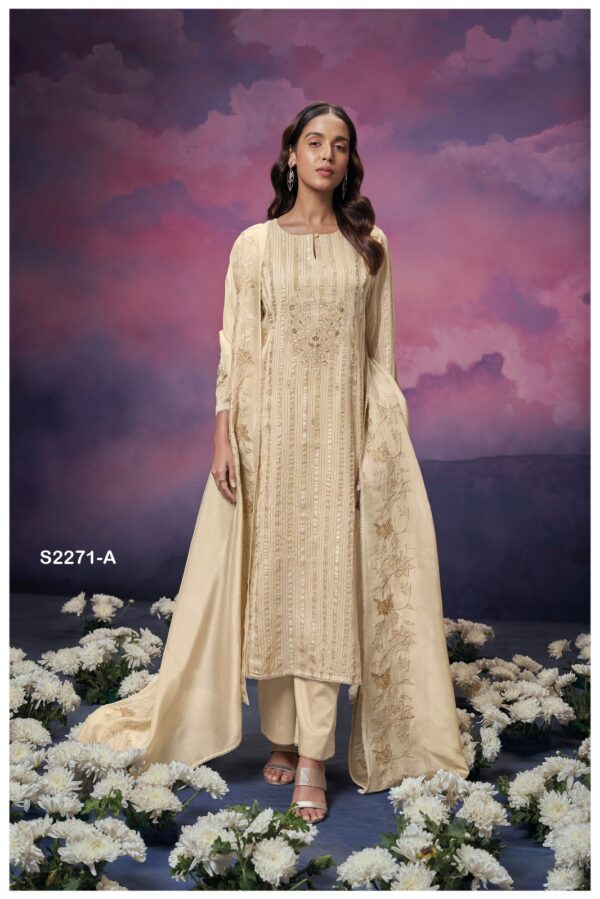 Ganga Olive 2271G - Premium Organza With Embroidery & Hand Work Suit
