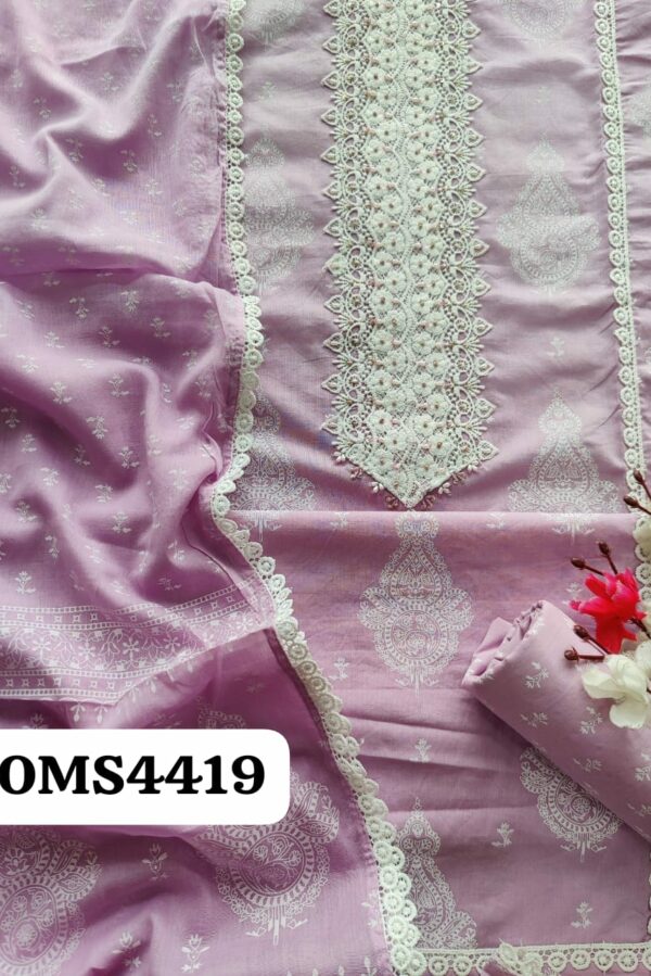 Beautiful Pure Cotton Block Print Crochet Lace Embroidery Suit