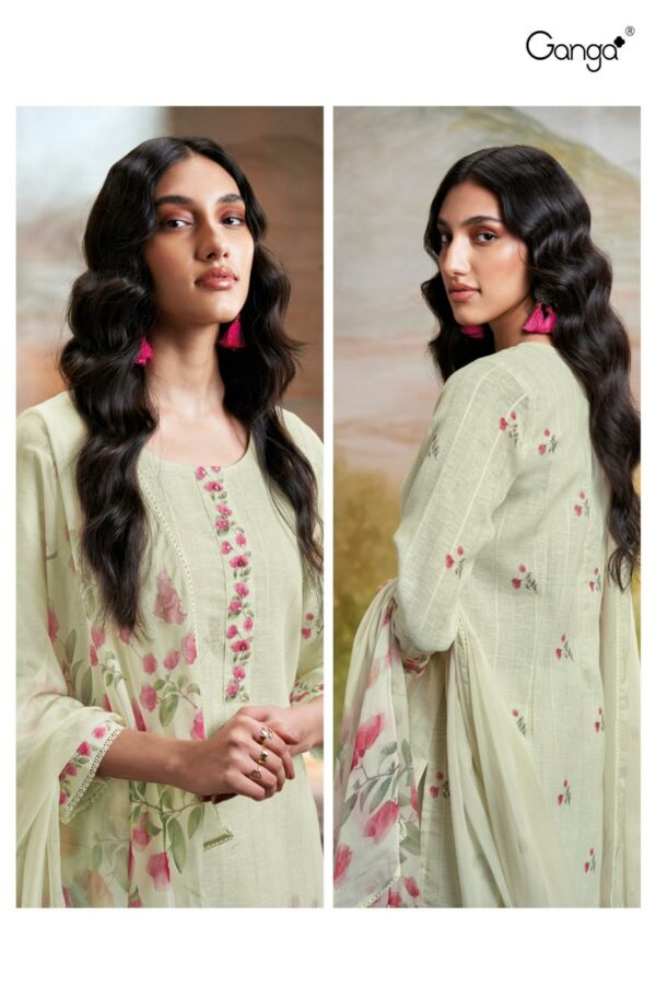 Ganga Eshana 2743D - Premium Cotton Printed With Hand Work & Cotton Lace Suit
