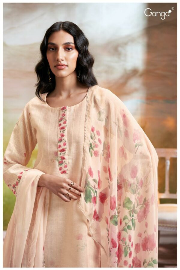 Ganga Eshana 2743D - Premium Cotton Printed With Hand Work & Cotton Lace Suit