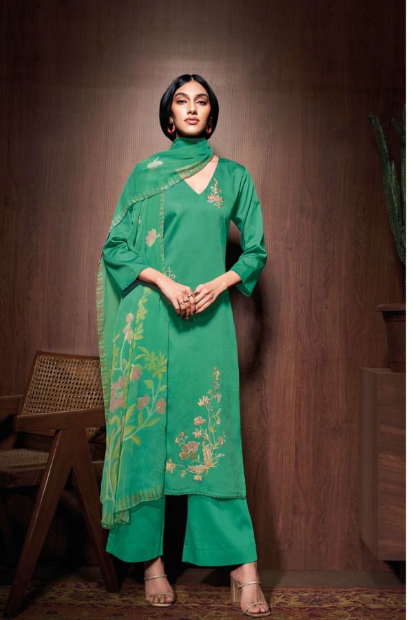Ganga Aashi 2730D - Premium Cotton Silk Satin With Embroidery And Lace Suit