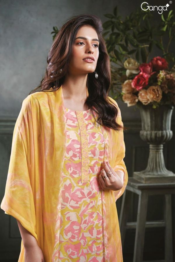 Ganga Mariela 2780D - Premium Cotton Printed With Neck And Daman Patti Suit