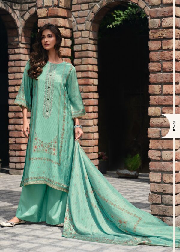 Varsha Kaizen KZ04 - Viscose Muslin Digitally Printed With Embroidery & Laces Suit